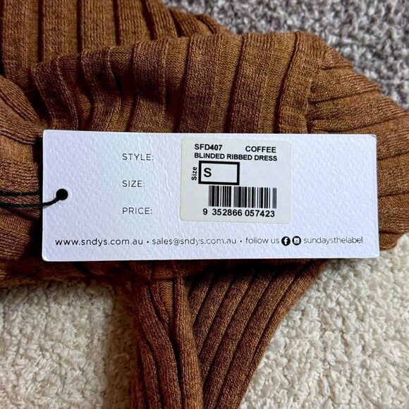 SNDYS Dress Womens Size Small Coffee Ribbed Sweater Bodycon Mini Mock Neck‎ New - Picture 13 of 15